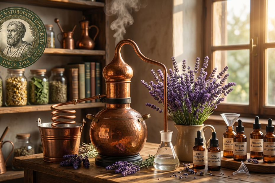 Distillatore artigianale in rame con oli essenziali - l'aromaterapia e la distillazione delle essenze nella formazione del naturopata