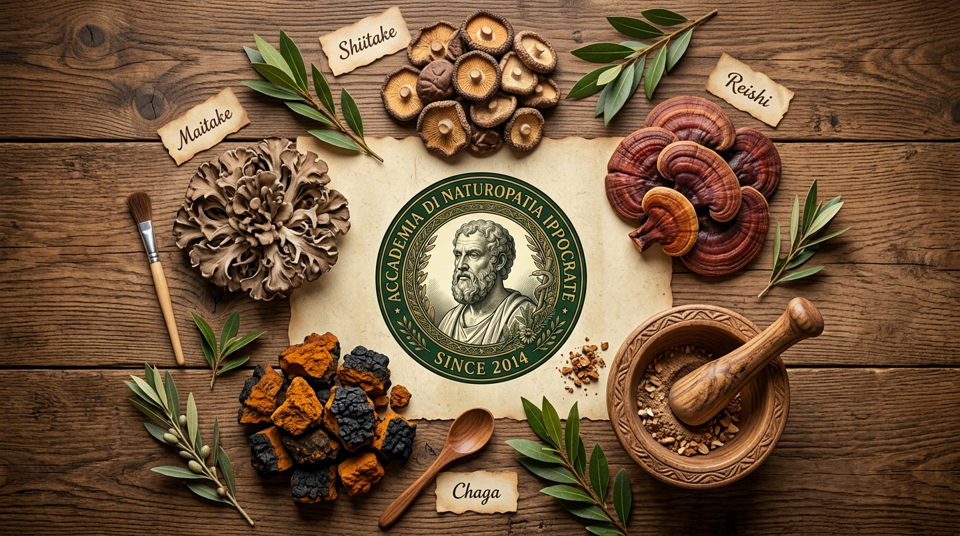 Micoterapia: lo studio dei funghi della tradizione nella formazione del naturopata 2 Firefly_Micoterapia__Assortimento di funghi medicinali essiccati — shiitake, reishi, chaga, m 43683