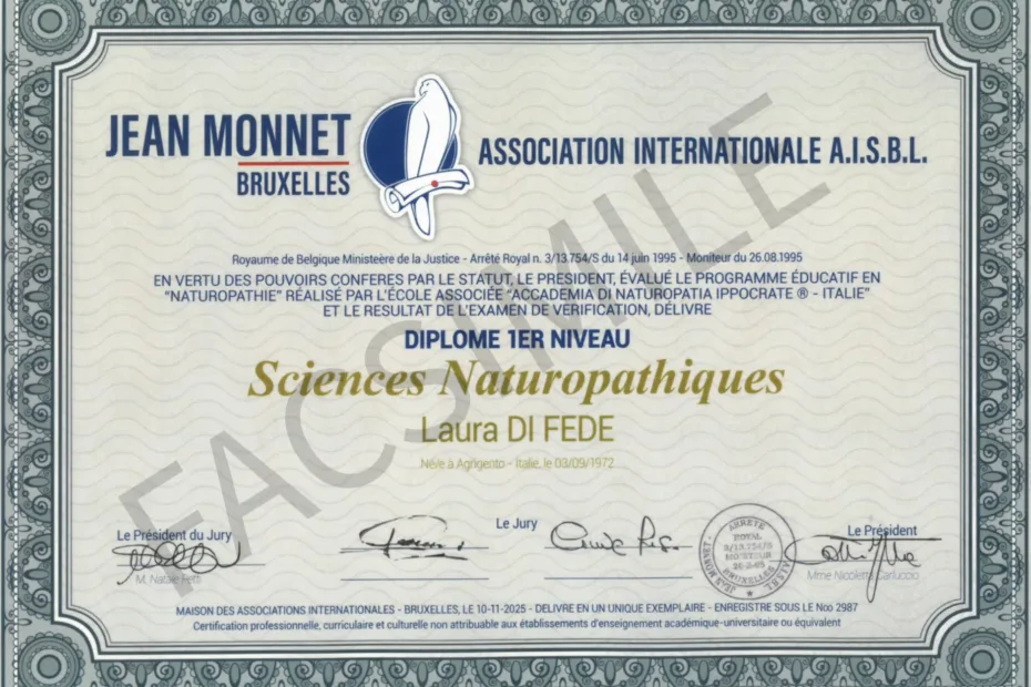 Attestato Jean Monnet del percorso di naturopatia per chi studia online da Lecce